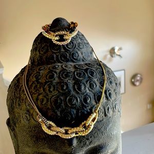 Jcrew, gold tone, necklace, and bracelet